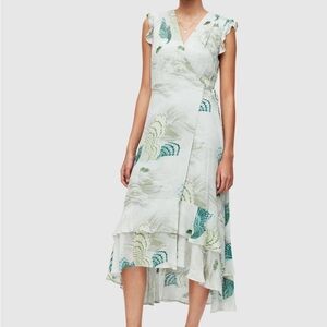 ALLSAINTS Dela Ngaru Graphic-print Maxi Dress in Soft Green